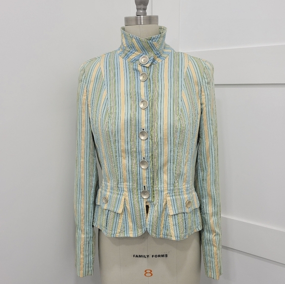 VINTAGE Carlisle Striped Silk Lined Jacket Blazer Career Size 6 - Picture 2 of 15
